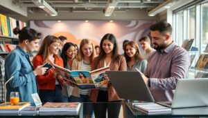 Personas leyendo revistas en una librería.