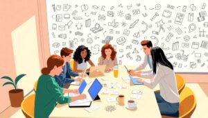 Reunión de equipo trabajando con tecnología digital moderna.