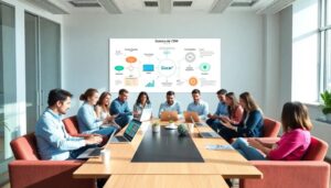 Reunión de equipo discutiendo estrategia CRM.