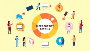 Personas y tecnología conectadas en círculo ilustrativo