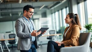 Reunión de negocios en oficina moderna