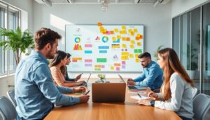 Personas trabajando en equipo en una sala de reuniones.