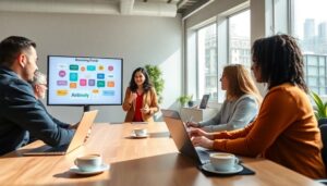 Presentación de marketing en sala de reuniones