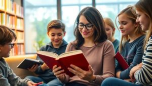 Grupo leyendo libros en la biblioteca