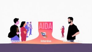 Proceso AIDA: Atención, Interés, Deseo, Acción.