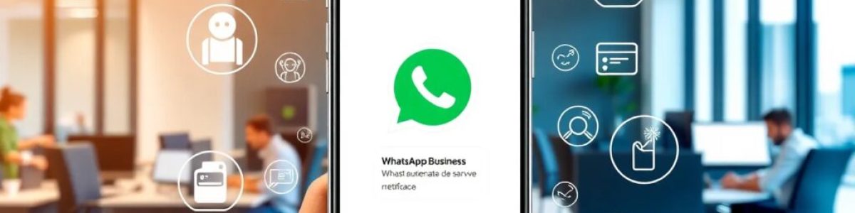 Móvil con WhatsApp Business en oficina moderna.