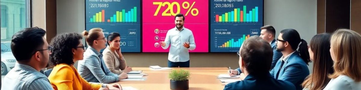 Reunión de oficina con presentación de estadísticas