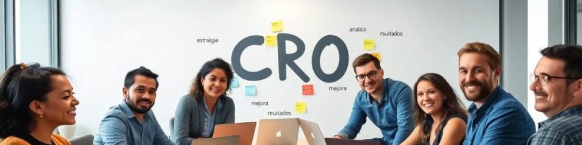 Reunión de equipo frente a mural de CRO.