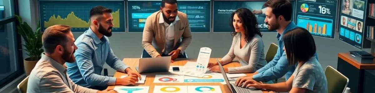 Reunión de equipo analizando gráficos de marketing