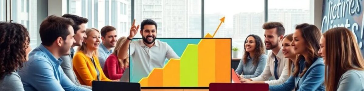 Reunión de equipo discutiendo estadísticas de crecimiento.
