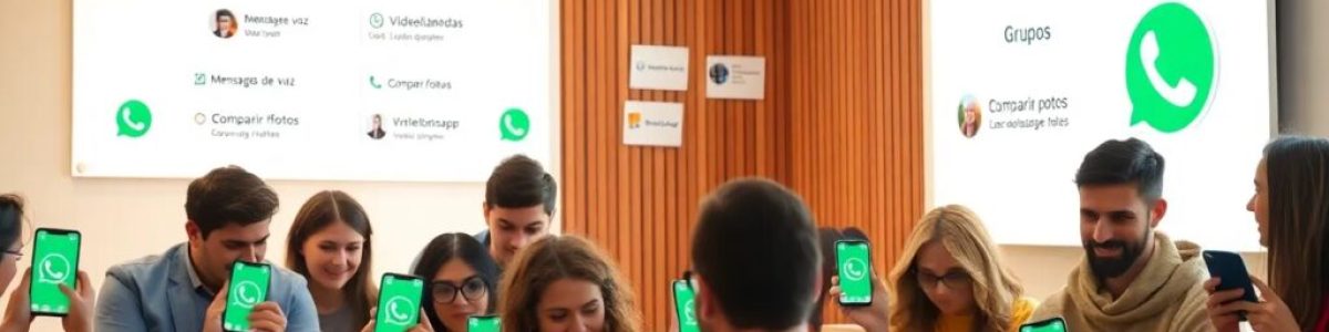 Grupo de personas con móviles WhatsApp.