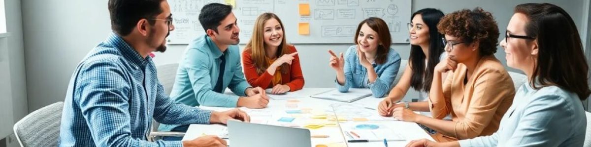 Equipo trabajando en una reunión de oficina.