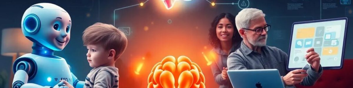 Interacción humana con inteligencia artificial y tecnología avanzada.