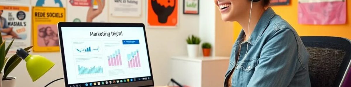 Persona trabajando en marketing digital con portátil.